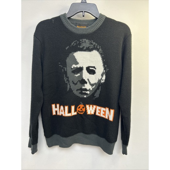 Halloween Sweater Mens Small Mondo Pullover Michael Myers Mask HorrorBlack